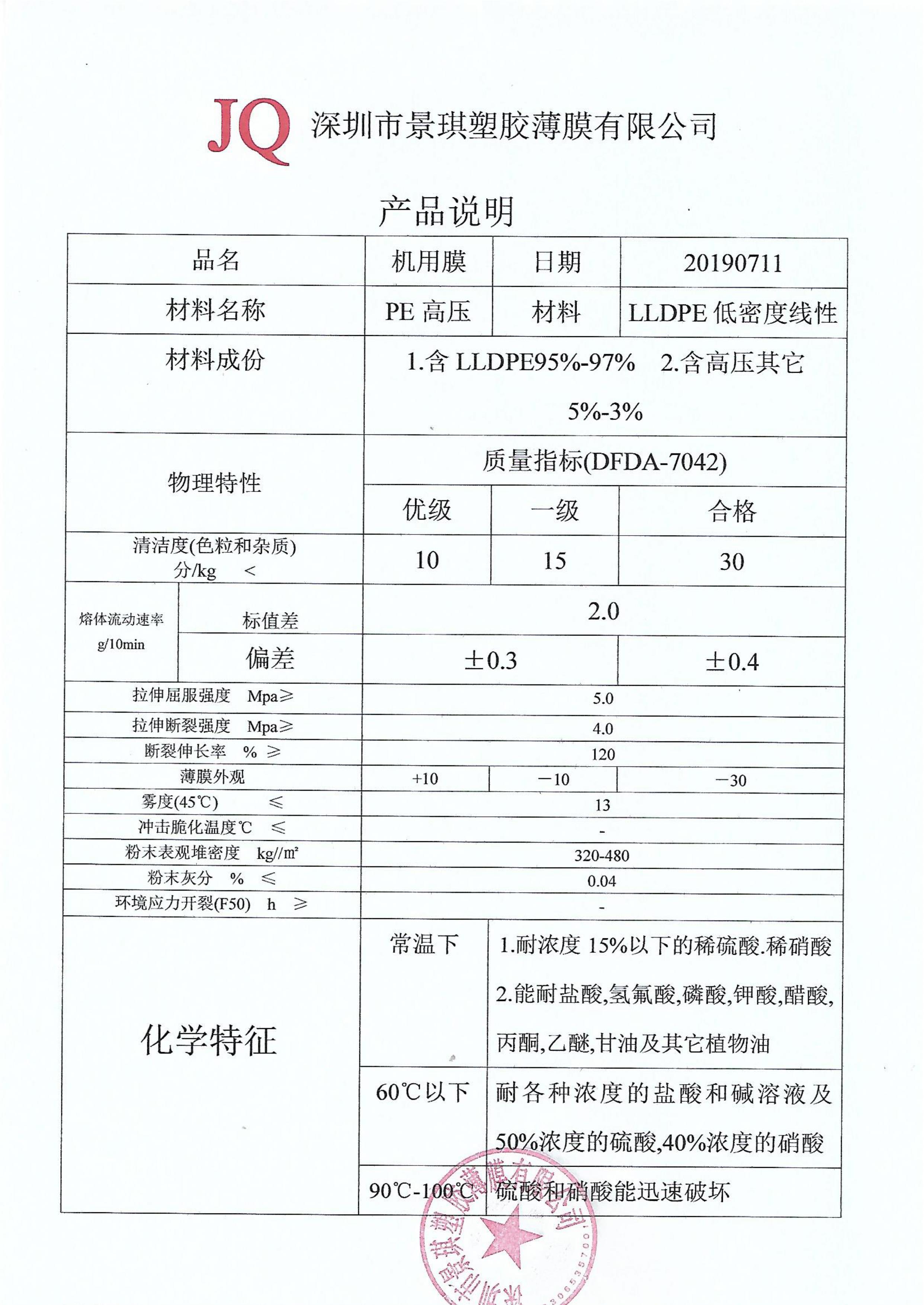 AG旗舰厅机用缠绕膜检测报告